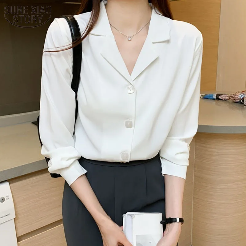 

Korean Loose Tops Elegant Fashion Shirts Women Long Sleeve Blouse Office Lady Shirts Female Square Button Clothes Blusas 11873