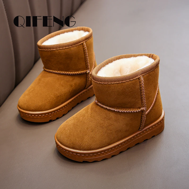 

2021 Winter Snow Boots Kids Warm Add Fur Sneakers Comfortable Outdoor Ankle Boots Girls Boys Plush Black Waterproof Baby Boots