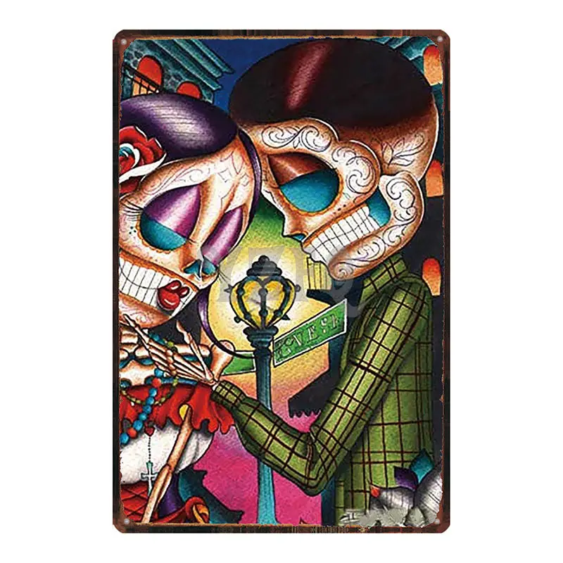 Металлический знак с изображением сахарного черепа потертый шикарный