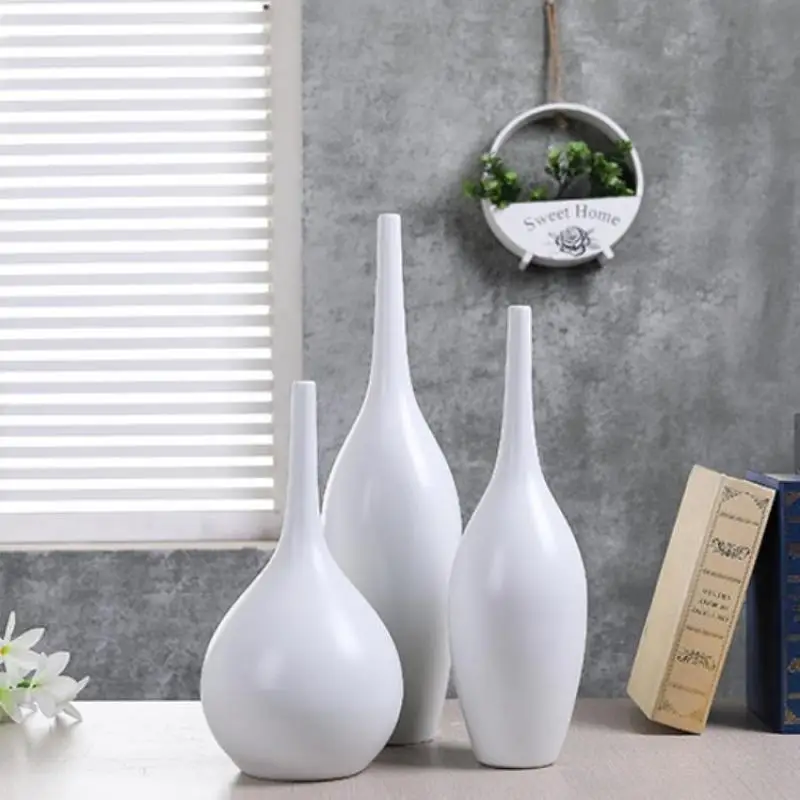 

Nordic Style Vase White Ceramic Flower Vase Fine Long Necked Vase Living Room Decoration