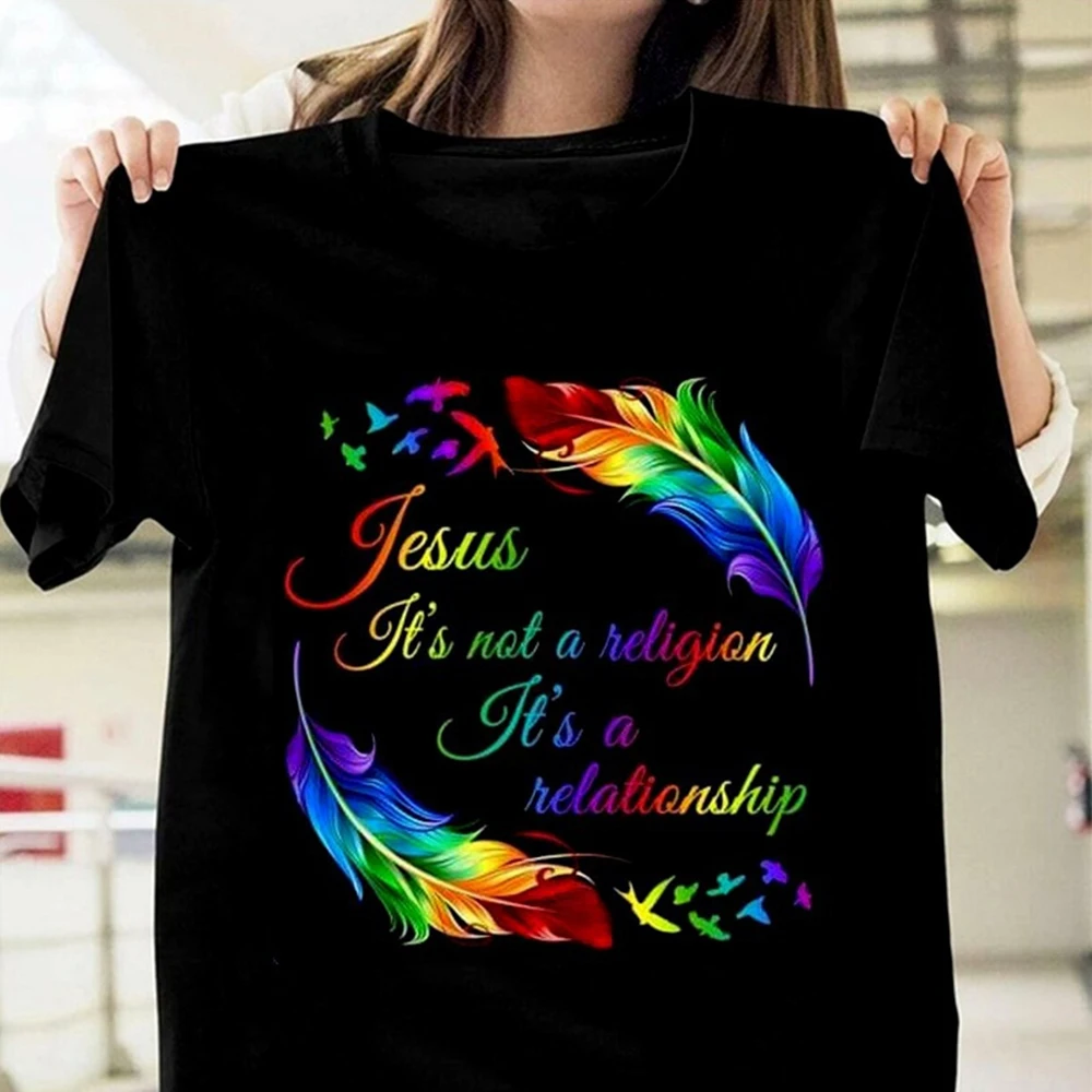 

Jesus Ti's Not A Heligion It's A Helationship Print Woman Tshirts Harajuku Summer Loose Women T Shirt Casual Tee Ropa Mujer