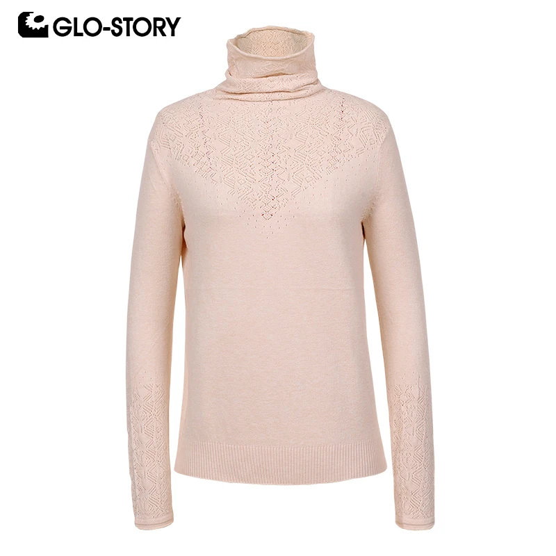 GLO-STORY 2019 Осень женщин полые водолазка свитер длинный рукав широкий воротник