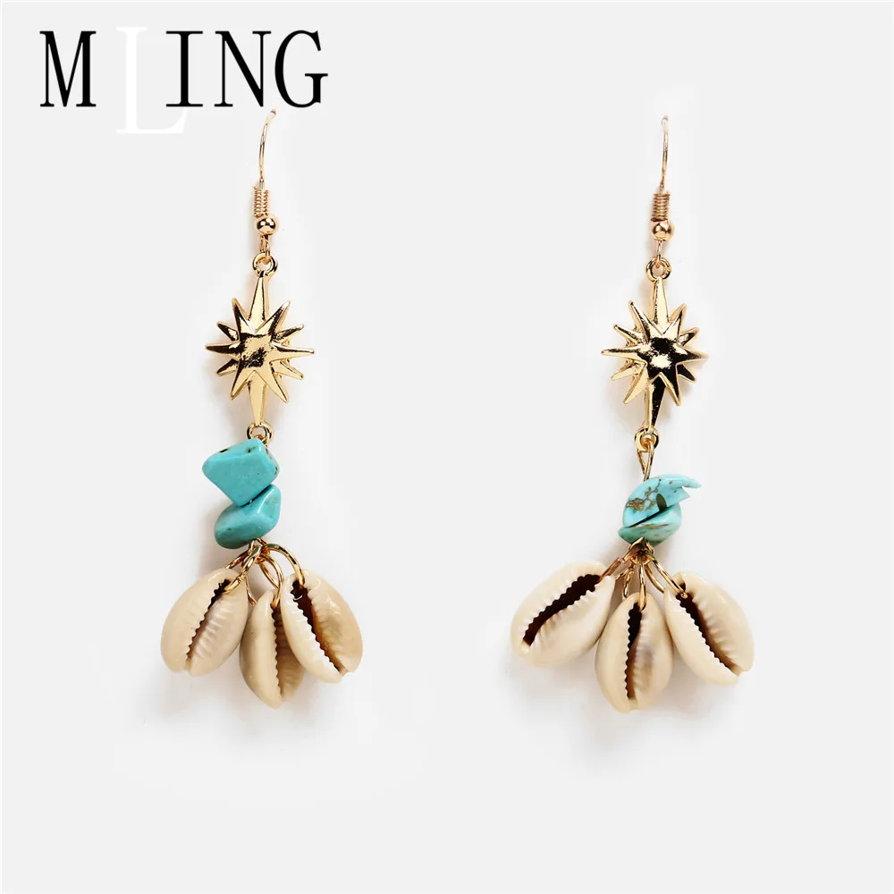 MLING Винтаж сплав цветок шикарные серьги в форме капель натуральный камень