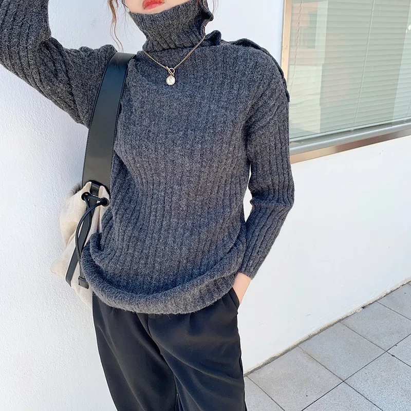 

turtleneck simple solid basic winter sweater elegant fashion solid knitwear slim thicken striped bottoming sweater 2020 winter
