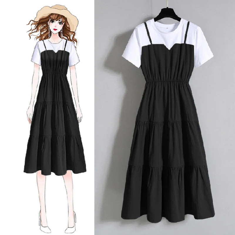 

JMPRS Elegant Women Midi Dress Summer Fashion Patchwork Short Sleeve Tunic Ruffles A Line Female Party Large Size Vestidos