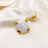 minimalist fashion geometric white enamel glazed ear studs for elegant women delicate plated 18k earring wedding jewelry gift