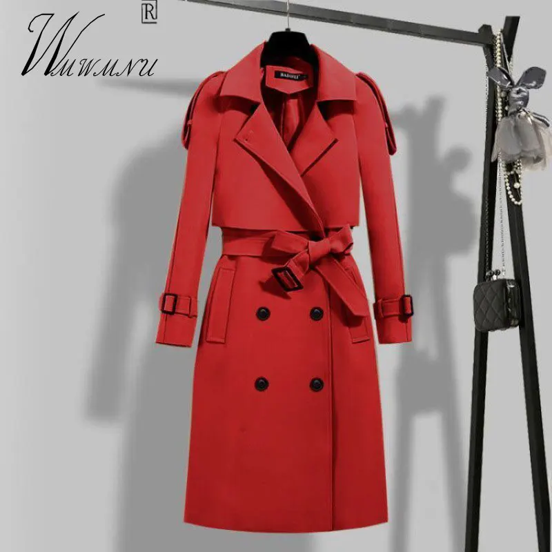 

Тренч женский формальный с затягивающейся талией, элегантная ветровка средней длины, Офисная верхняя одежда на пуговицах, на весну-осень