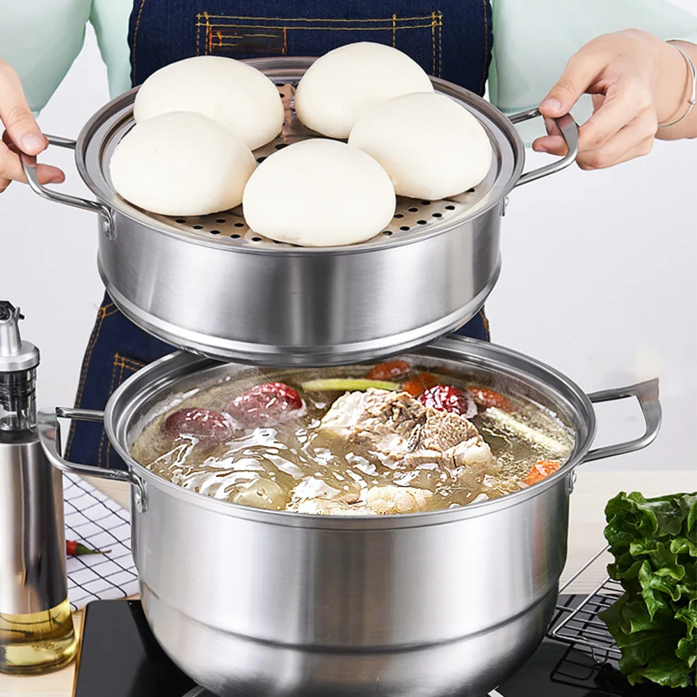 

1pc Stainless Steel Stockpot Storage Container Home Supply (Three-layer, 28cm)
