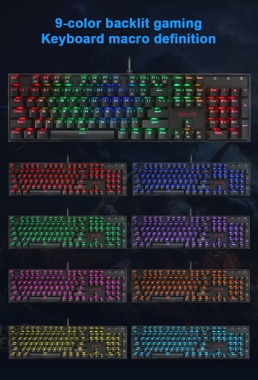 Redragon K551 RGB USB Механическая игровая клавиатура синий переключатель DIY 104 ключ с подсветкой PC Gamer русские брелки или стикер с надписью на испанском