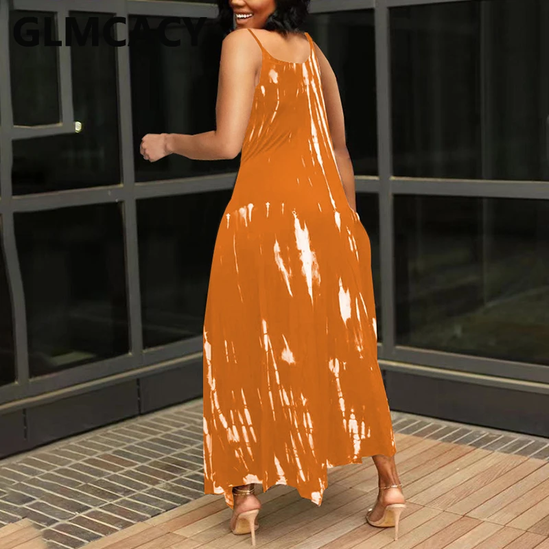 

Spaghetti Strap Tie Dye Printed Maxi Dress