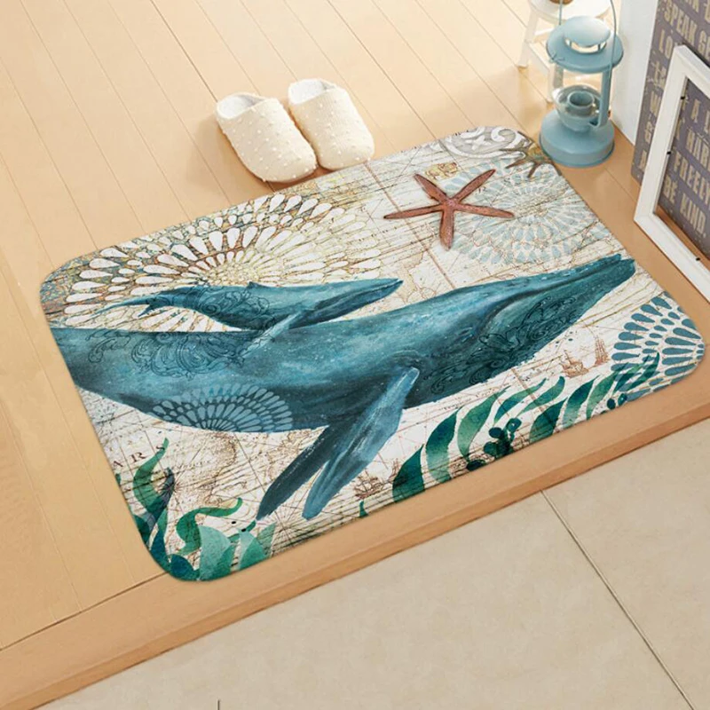 Коврик с морским животным в стиле ретро ковер принтом нескользящий винтажный для
