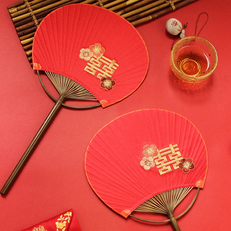 Свадебный веер вышивка красный китайский свадебный сувенир и подарки Hanfu