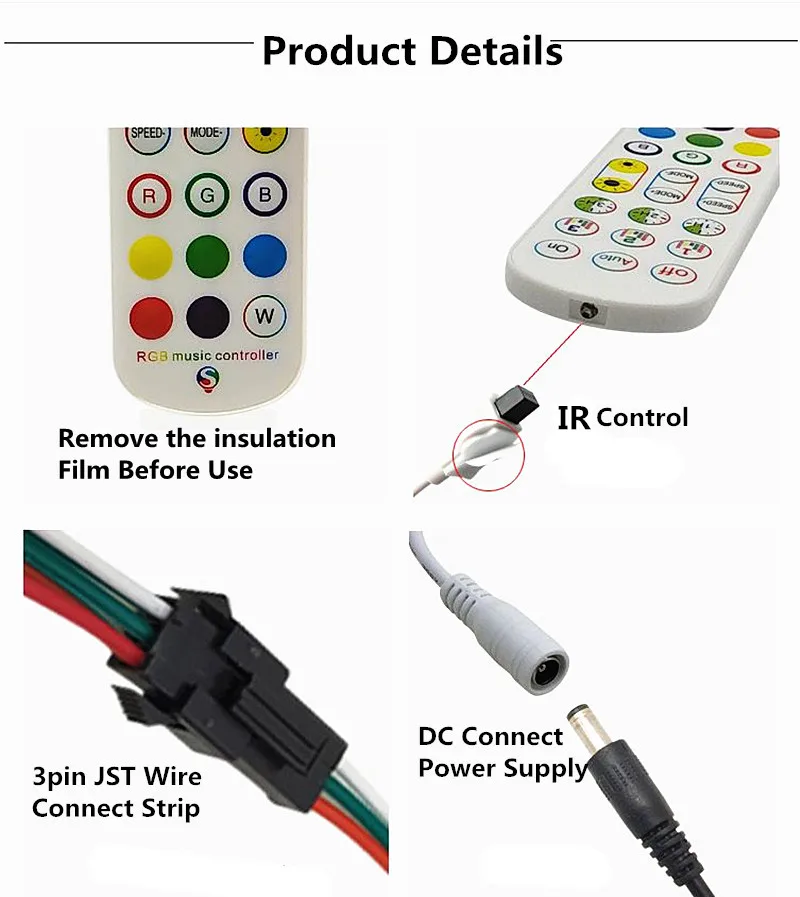 WS2812B работы при прослушивании музыки по Bluetooth Управление DC5 24V 24key ИК пульт