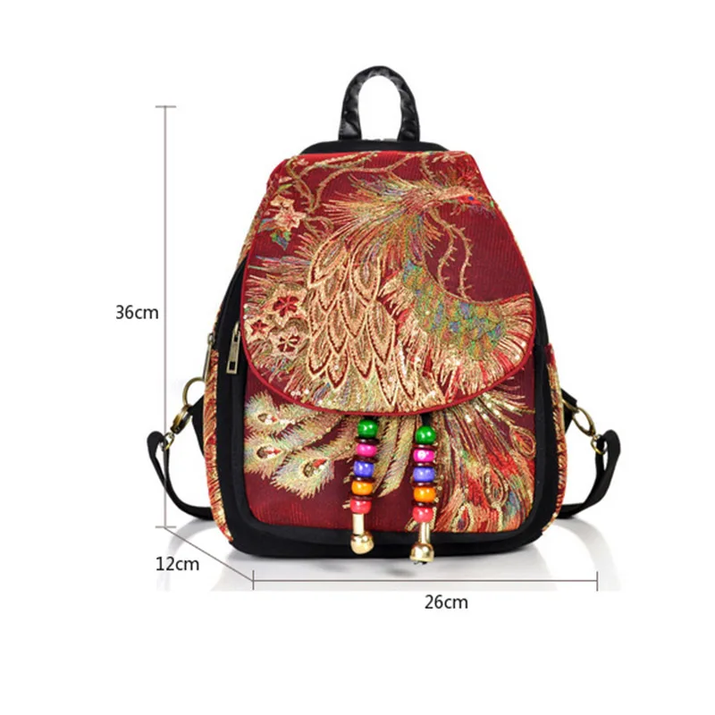 Рюкзак женский винтажный с вышивкой Фениксом и бисером | Багаж сумки