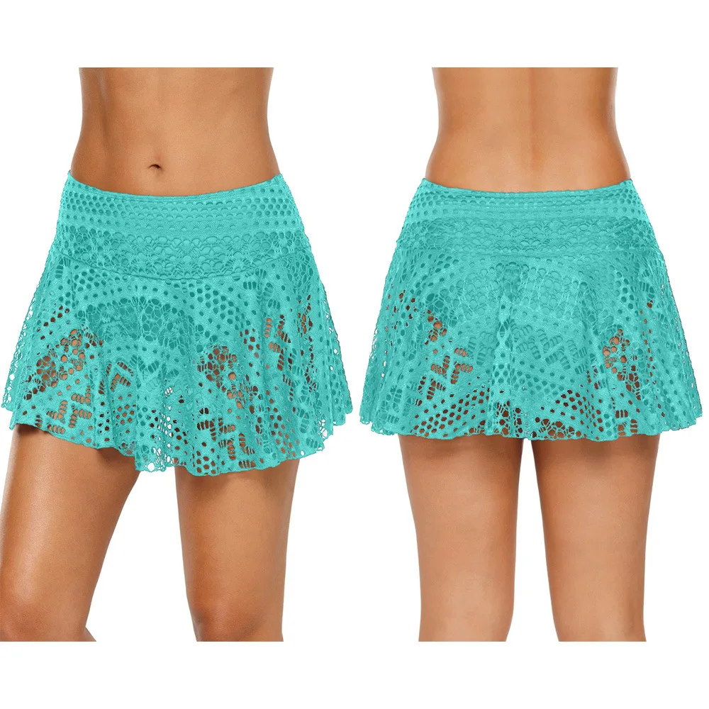 New Lace Swimming Trunks Women's European and American Solid Color Sexy Hollow and Lined Triangle Bikini Pants