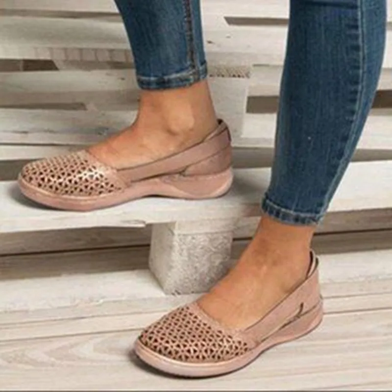 

Women Flats Shoes Woman Shallow Slip On Hollow Out Breathable Sewing Solid Casual Female Shoe Platform Ladies Plus Size 34-43