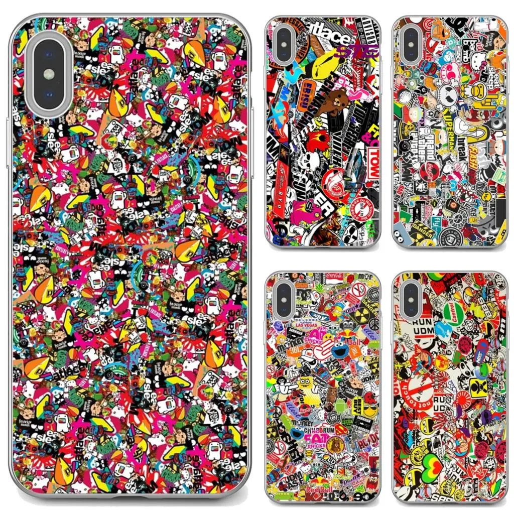 Мягкий кожаный чехол JDM-автомобиль-граффити-наклейка-бомба-коллаж для Samsung Galaxy A9 A8