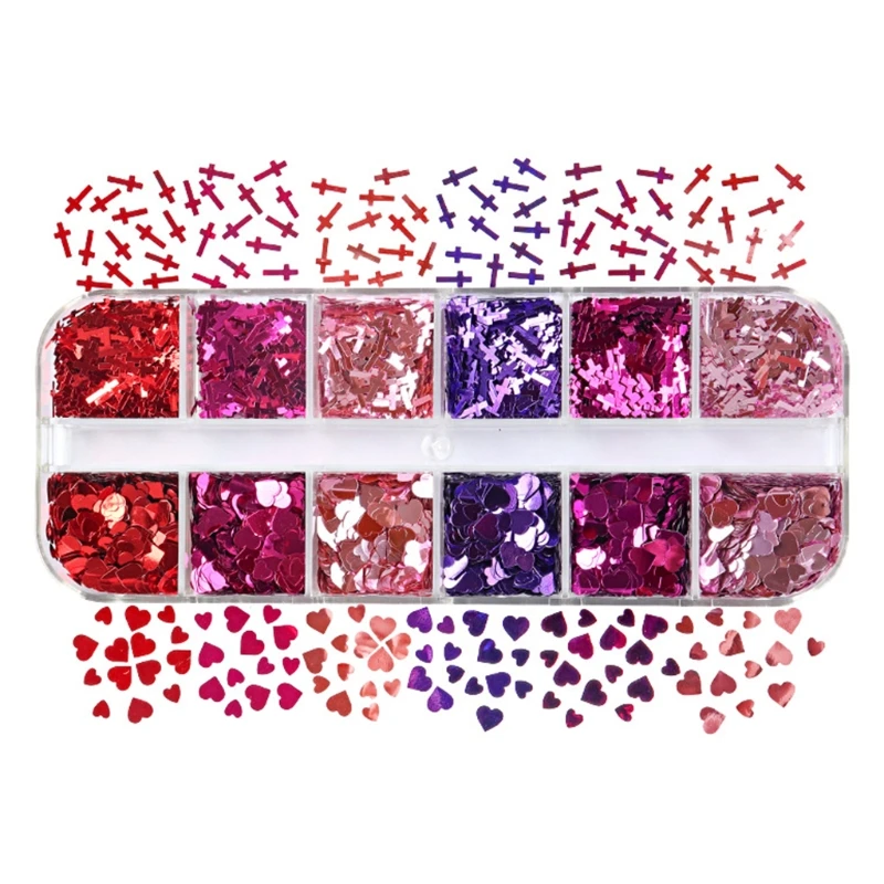 

1 Box Holographic Glitter Love Heart+Cross Shape Epoxy Resin Filling Sequins Paillette Slime Pigment DIY Crafts Filler U90F