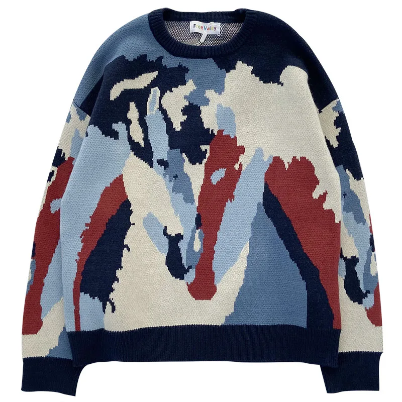 Neploe Pull Femme, новинка, корейский свитер большого размера контрастных цветов с граффити, Женский вязаный свитер с круглым вырезом, уличная одежда, джемпер 56134
