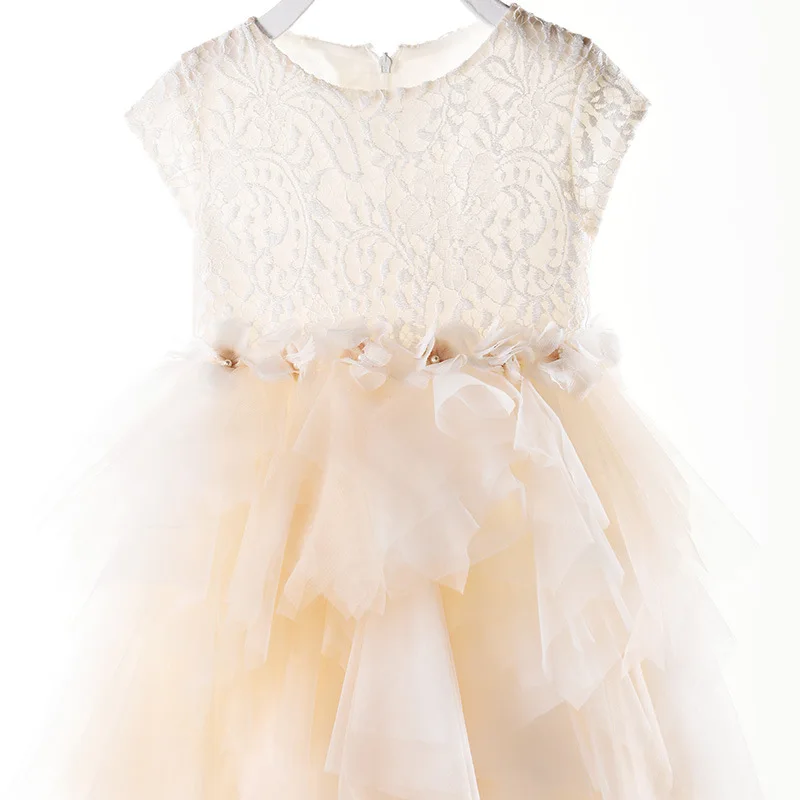 2021 платья для девочек цвета шампанского с цветами свадьбы многослойное Тюлевое