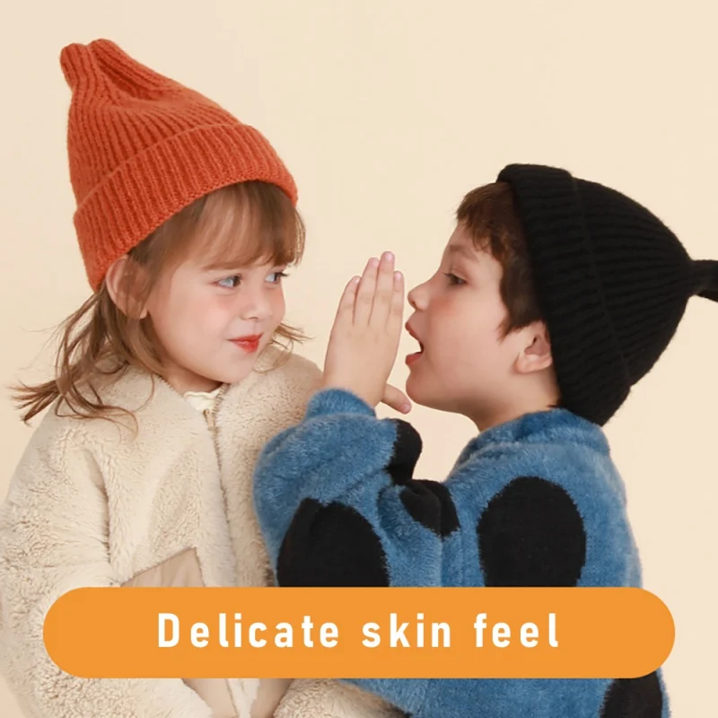 

Children Knitted Hat Winter Warm Soft Thick Thermal Beanie Hat Girl Boy Solid Color Bonnet Cap With Ear Windproof Cute Cap