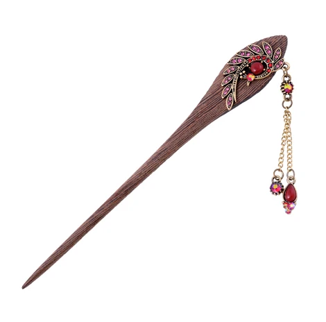 Деревянные палочки для волос в стиле ретро с кристаллами и стразами женский