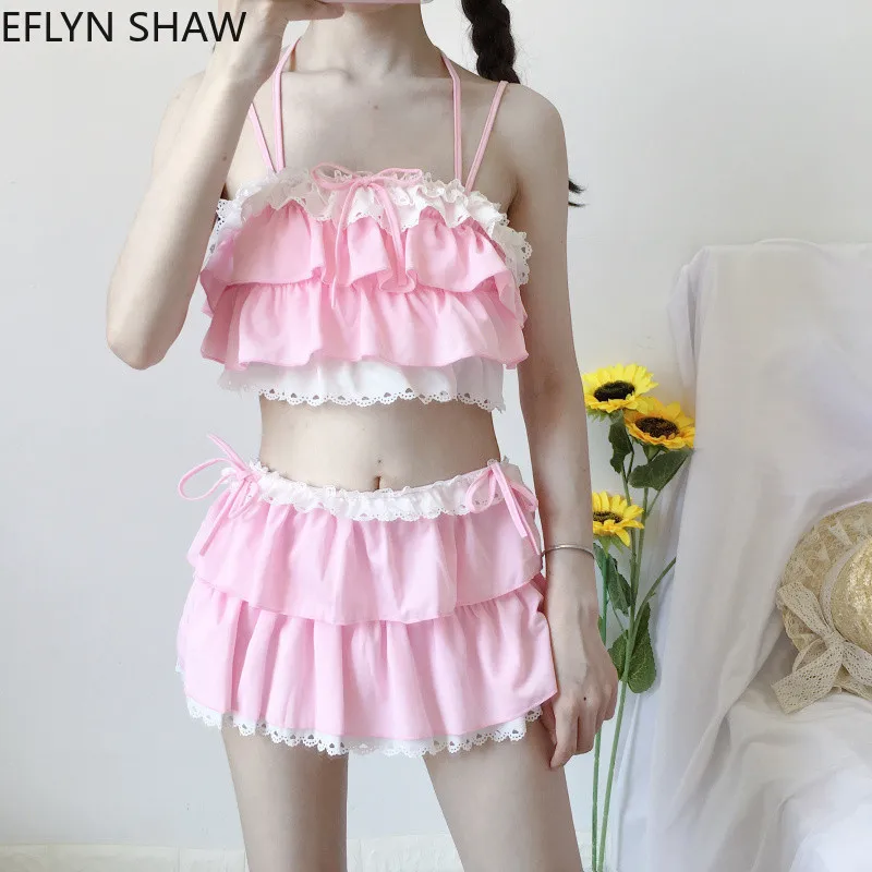 Сладкий набор бикини для девочек Женские летние милые купальники с оборками