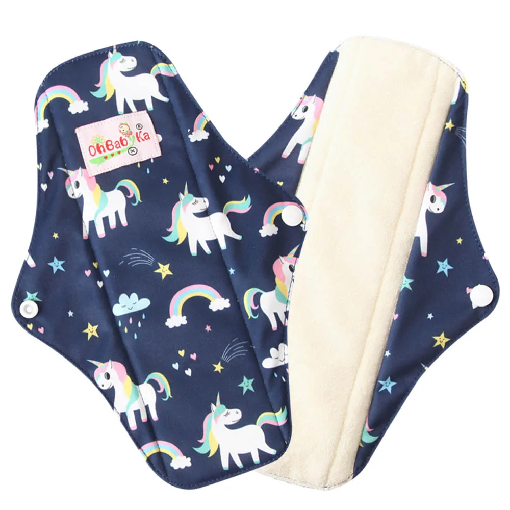

Ohbabyka 5Pcs/set Regular Cloth Menstrual Pad Sanitary Bamboo Charcoal Reusable Washable Panty Liner Regular Overnight SizeS M L