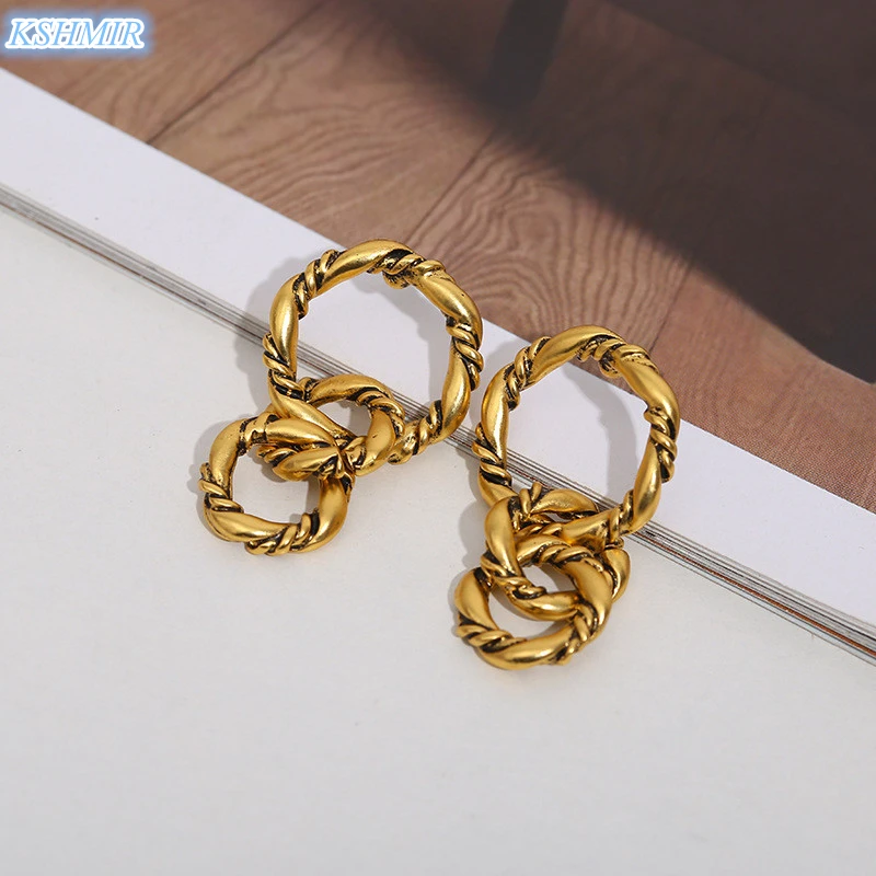 

Kshmir ancient gold earrings unique shape ring piercing fashion simple easy special earrings DIY accessories