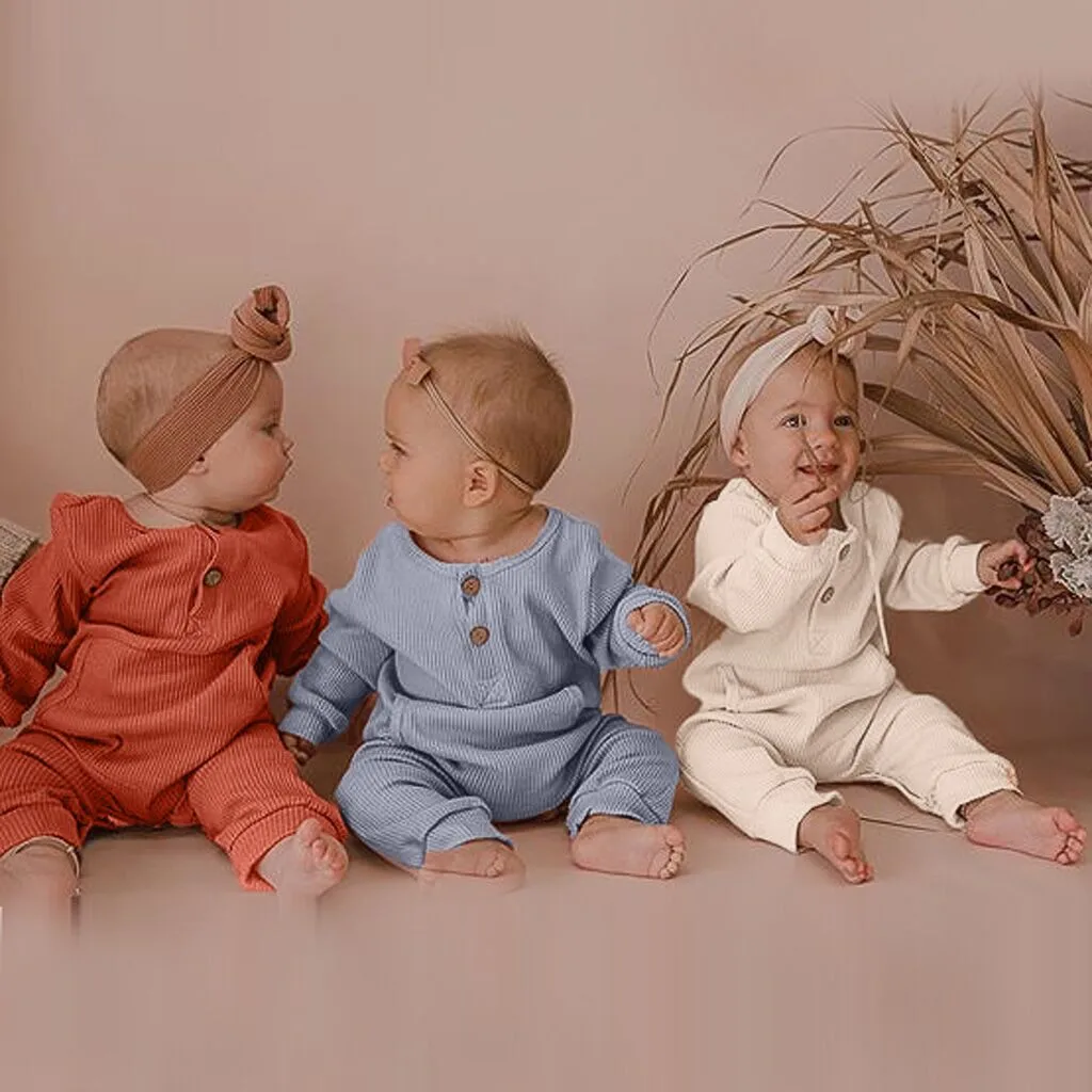 Детский комбинезон для мальчиков и девочек повседневный однотонный на пуговицах