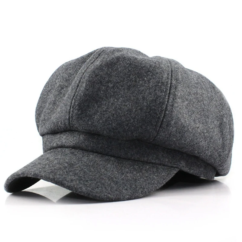 

Autumn and Winter England Retro Elegant Pure Color Woolen Octagonal Hat New Peaked Cap Beret