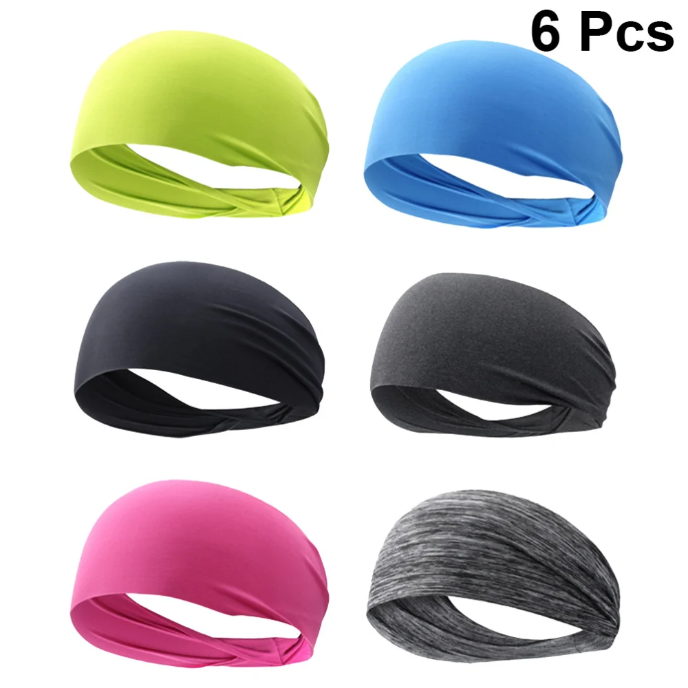 

6pcs Unisex Sports Headband Elastic Hair Bands Quick Drying Head Wrap for Yoga Running Fitness Workout Gym Exercise Random Color