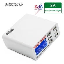 AIXXCO 6A with LCD Digital Display 6 Port USB Charger Fast Smart Charging Station for iPhone Xiaomi Huawei Samsung Tablet