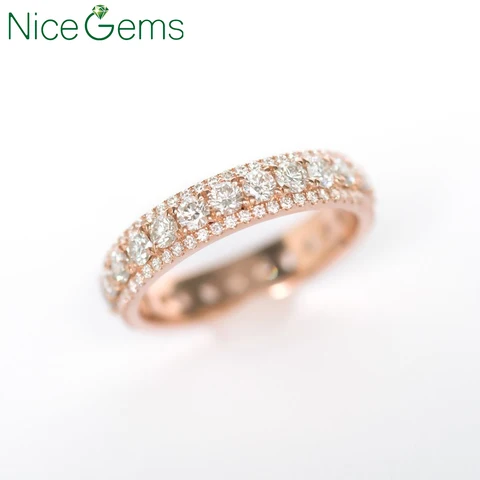 Круглый бриллиант NiceGems из розового золота 14 к, CTW, бриллиант вечности с микропаве бриллиантов по обеим сторонам, из розового золота