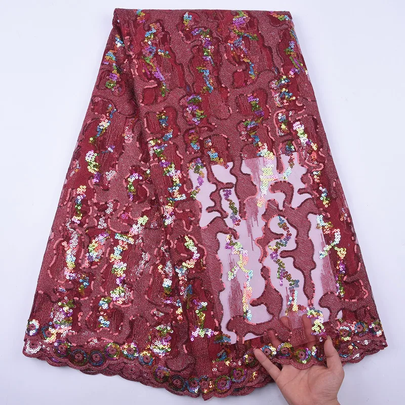

SJD LACE High Quality Sequins African Lace Fabric Beautiful Tulle French Fabric Colorful Nigerian Fabric For Women Wedding A2023