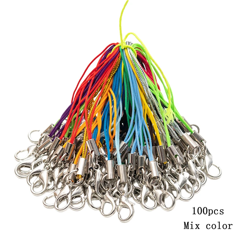 

100pcs Color Lanyard Polyester Double Ring Jewelry Mobile Phone With Craft Pendant DIY Handmade Materials Lobster Clasp Rope