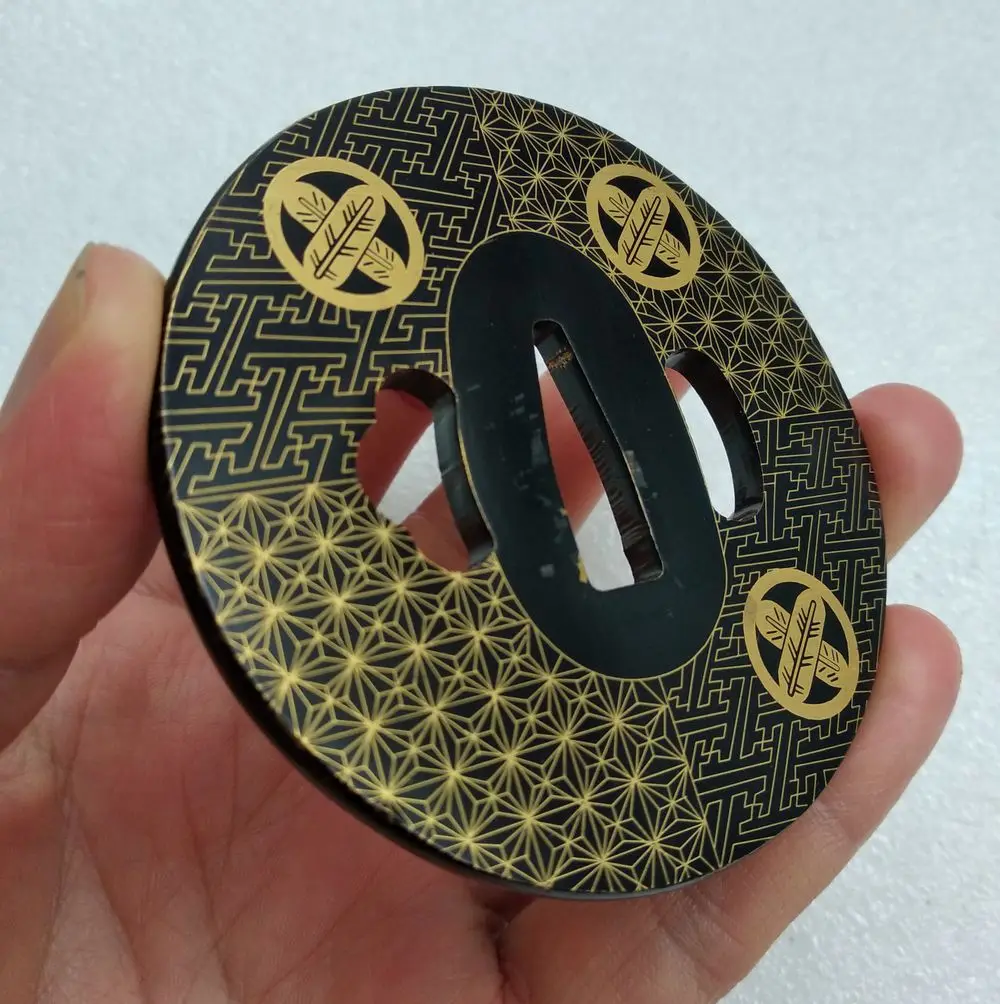 Редкий круглый меч фитинг Tsuba железный аксессуар Золотая Вена для лезвия из
