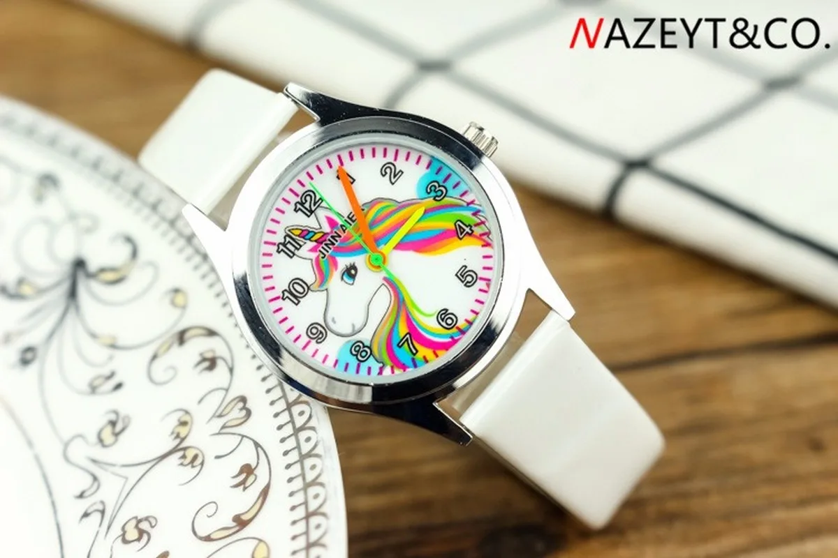 

Fashion children's cartoon unicorn color needle simple animation belt quartz watch