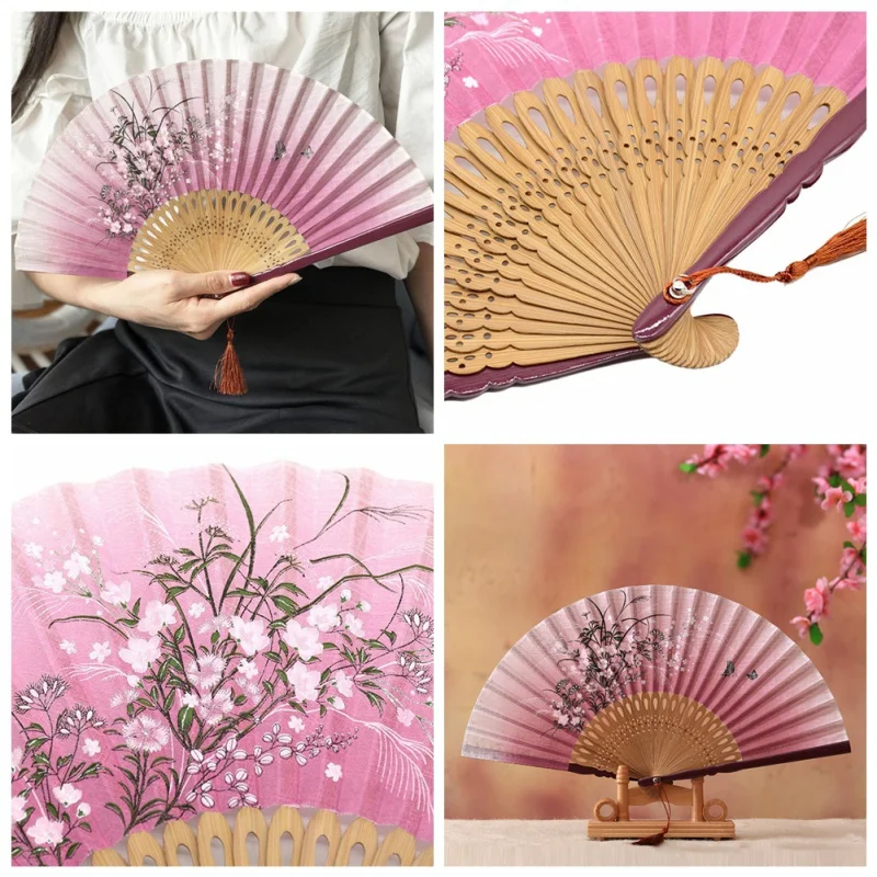 Высокое качество китайский веер складной ручной из шелка и бамбука винтажный