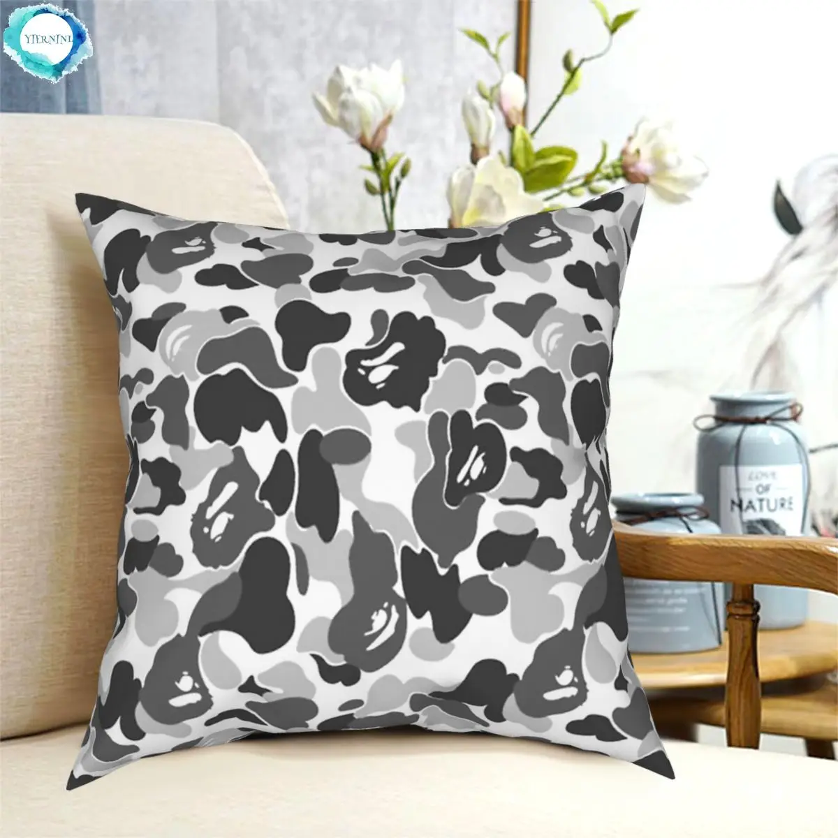 Bape Камуфляжный белый розовый Подушка Чехол с узором туфли-лодочки на молнии С