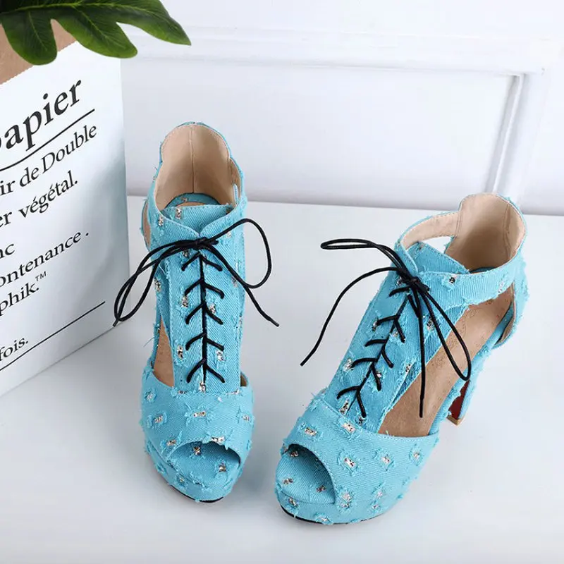 ZawsThia/Летняя женская обувь с открытым носком цвета морской волны синий серый