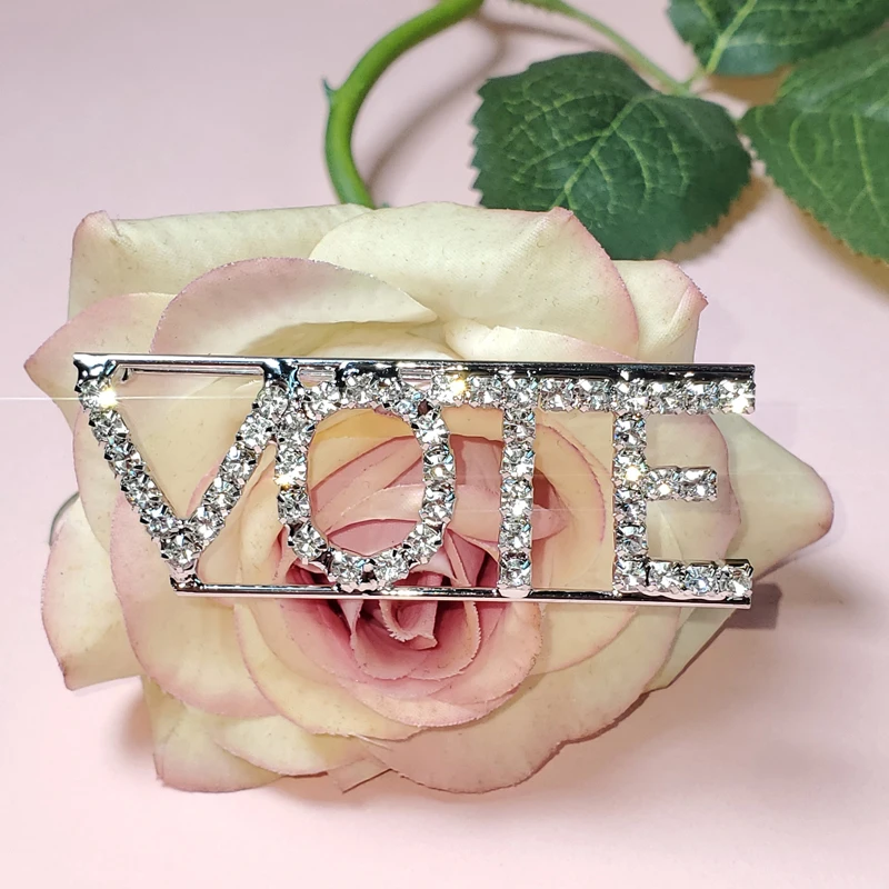 

Grandbling Unique Words Brooch Vote Letters Pins Bling Rhinestone Brooches for Women or Men
