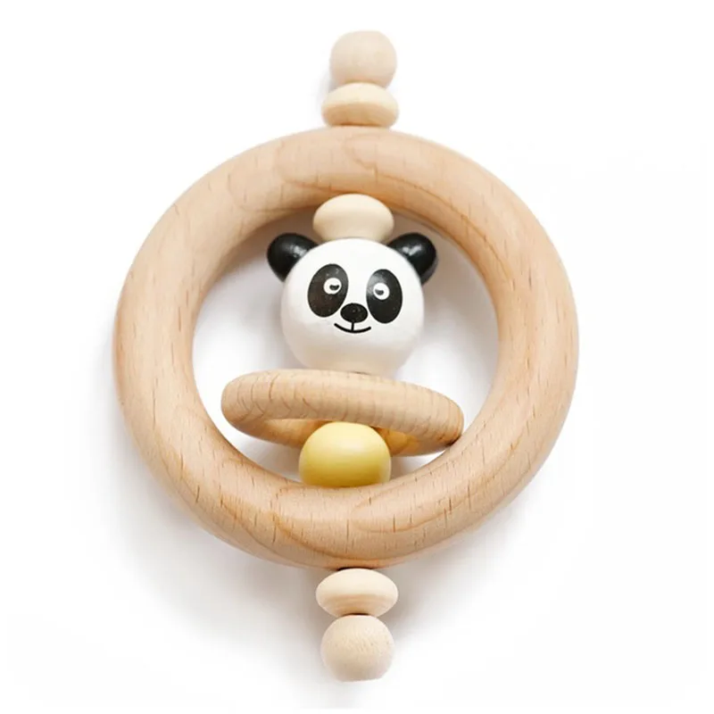 Wood Panda rattle Детские игрушки, 1 шт., силиконовые бусины, мультяшная детская погремушка-прорезатель для зубов, кольцо из бука, 0-12 моль, детские рождественские подарки, коляска, давайте сделаем - Цвет: Wood Panda rattle