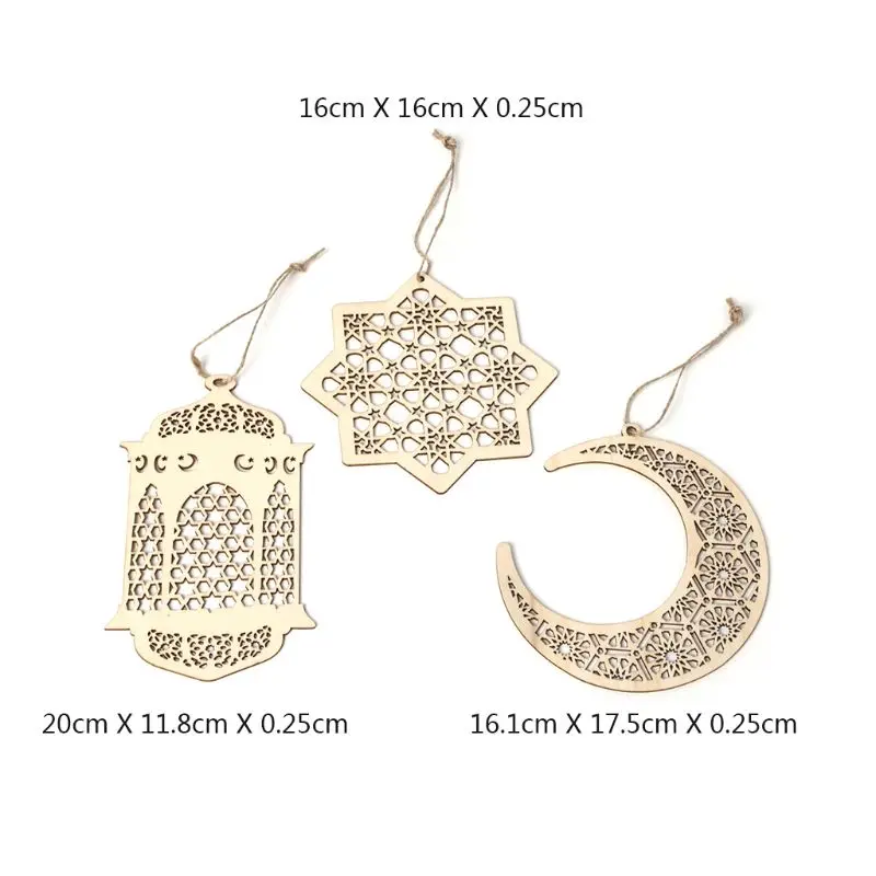 

3pcs/set Islam Eid Ramadan Mubarak Hollow Decoration Wooden Hanging Lantern Baubles DIY Crafts