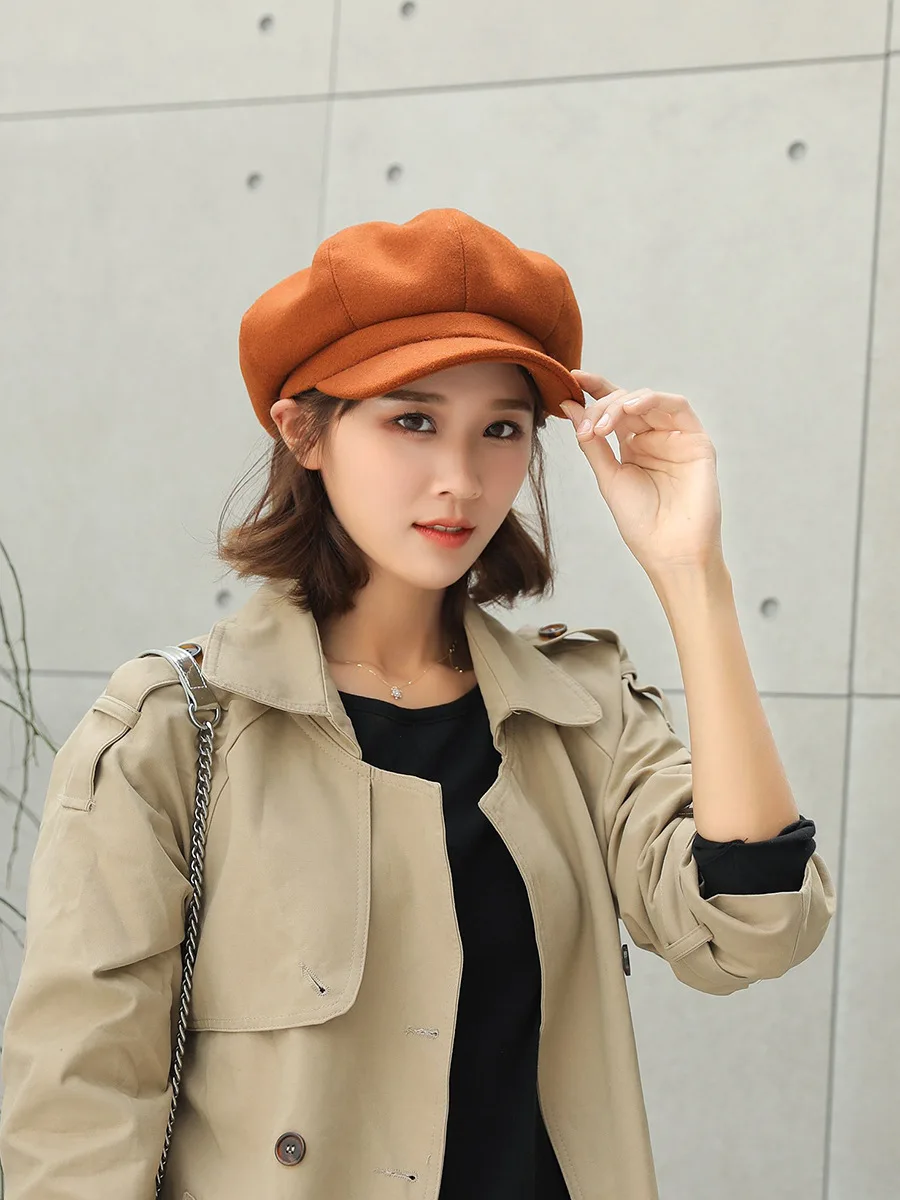

oZyc wool Women Beret Autumn Winter Octagonal Cap Hats Stylish Artist Painter Newsboy Caps Black Grey Beret Hats