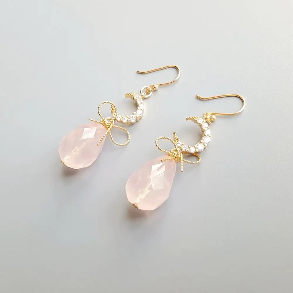 Lily ювелирные изделия из настоящего розового кварца циркония Луны очаровательные