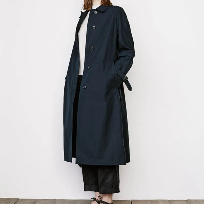 

Autumn Winter Women's Cotton Trench Hidden Single-breasted Two Color Turn-down Collar Female Mid-length Coat with Sashes New