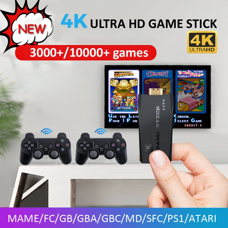 Game Stick 4K Ultra Video Game Console for PS1/SEGA/SNES/MAME Retro TV Game Console HDMI-Compatible 64GB 10000 Games