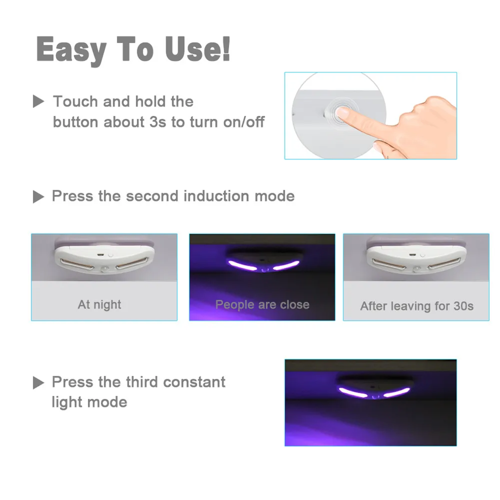 

Human Induction Control Energy Saving Sterilizing Night Light UV Cabinet Sterilizing LampLED Cleaning Light USB Rechargeable