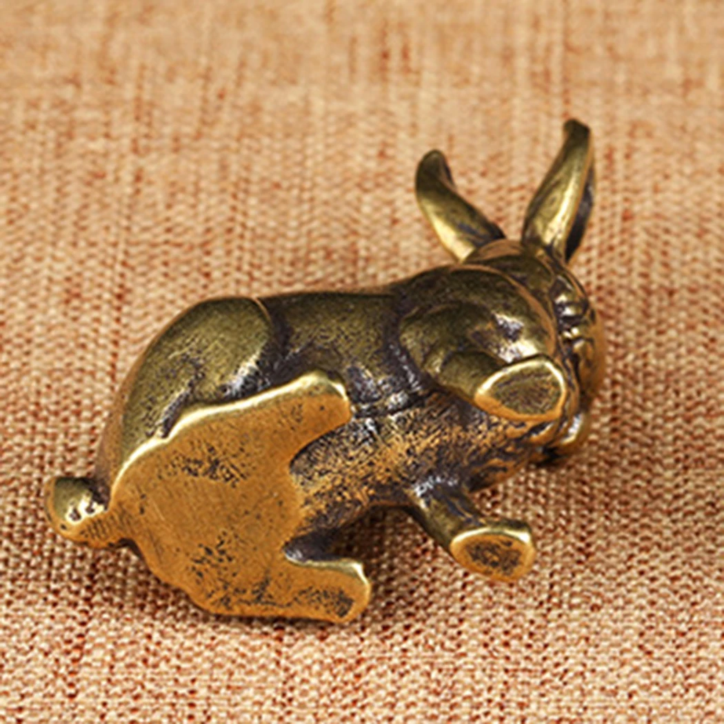 

1 Pair Figurines 2pcs Rabbits Brass Figurine Figure Miniature Ornament